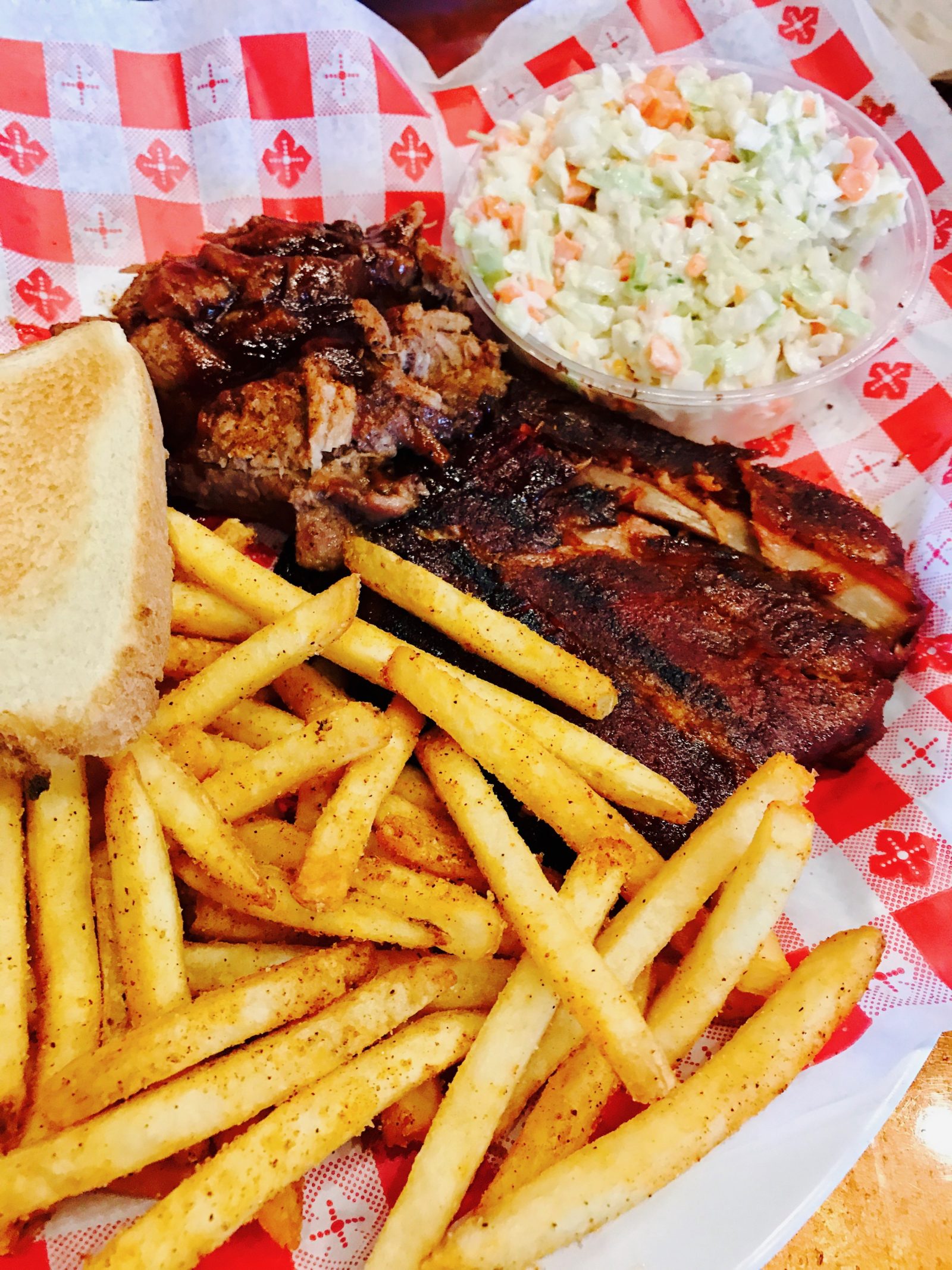 Pick of the Week - Q to U BBQ - Combo Plate with ribs and the brisket; Cole slaw and French fries